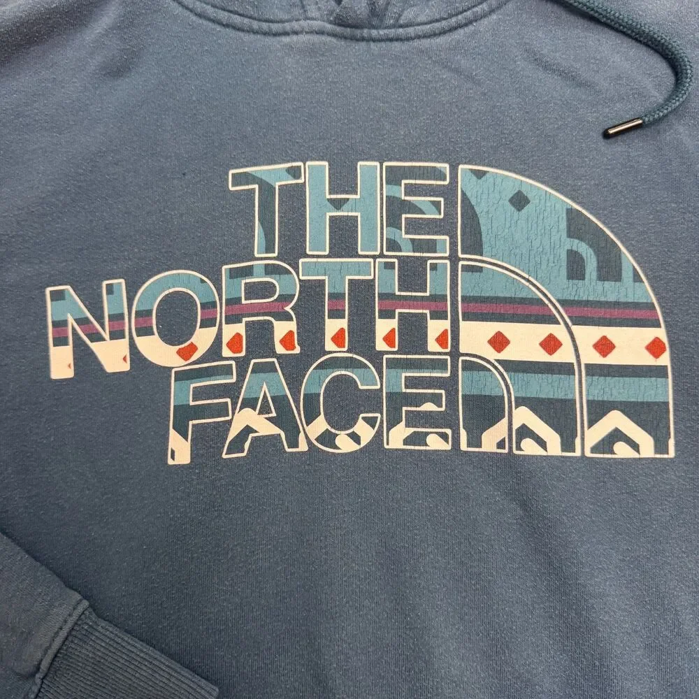 The North Face Aztec Pullover Hoodie Graphic Sweatshirt Mens Large Blue Casual